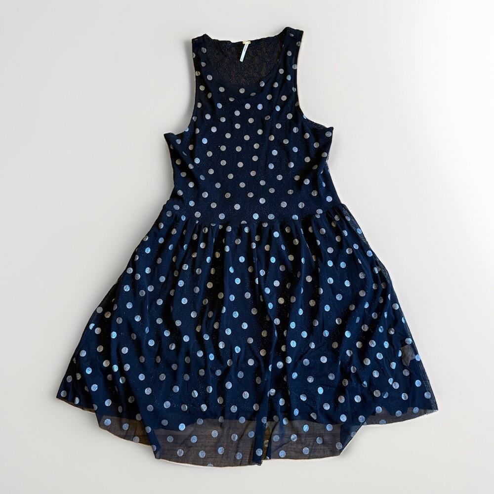 Free People Black Mini Dress Size S Polka Dot Lace Reversible Stretch Sleeveless